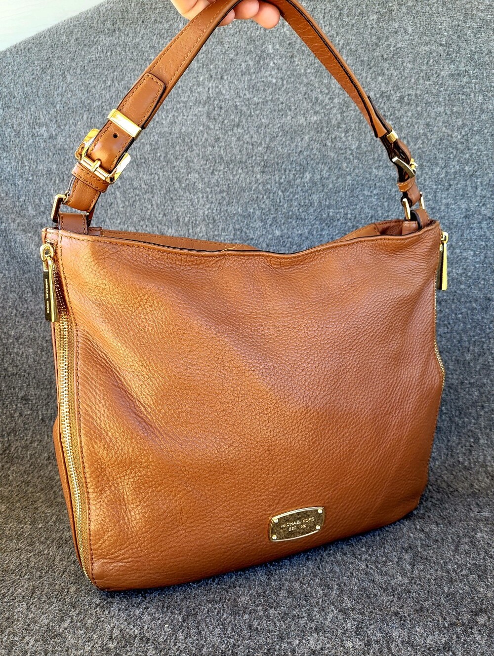 Michael Kors Raven Brown Pebbled Leather Hobo Shoulder Handbag